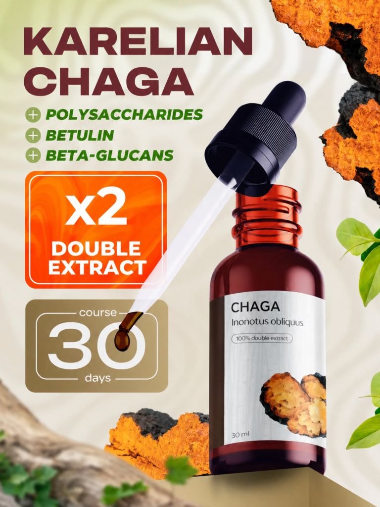 Herbalson Chaga mushroom double liquid extract 30 ml bottle with dropper