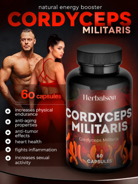 Herbalson Cordyceps Militaris capsules bottle, 60 capsules, 600 mg