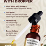 Lion's Mane extract 30 ml dark glass bottle with dropper