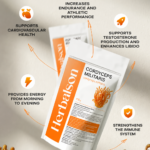 Herbalson mushroom powder set product features infographic