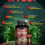 Amanita Muscaria RED capsules product effects infographic