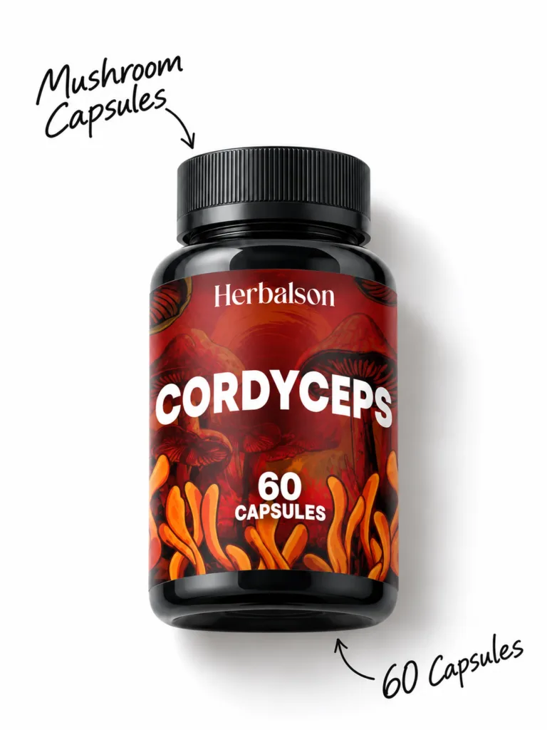 Herbalson Cordyceps militaris capsules bottle, 60 capsules, 600 mg