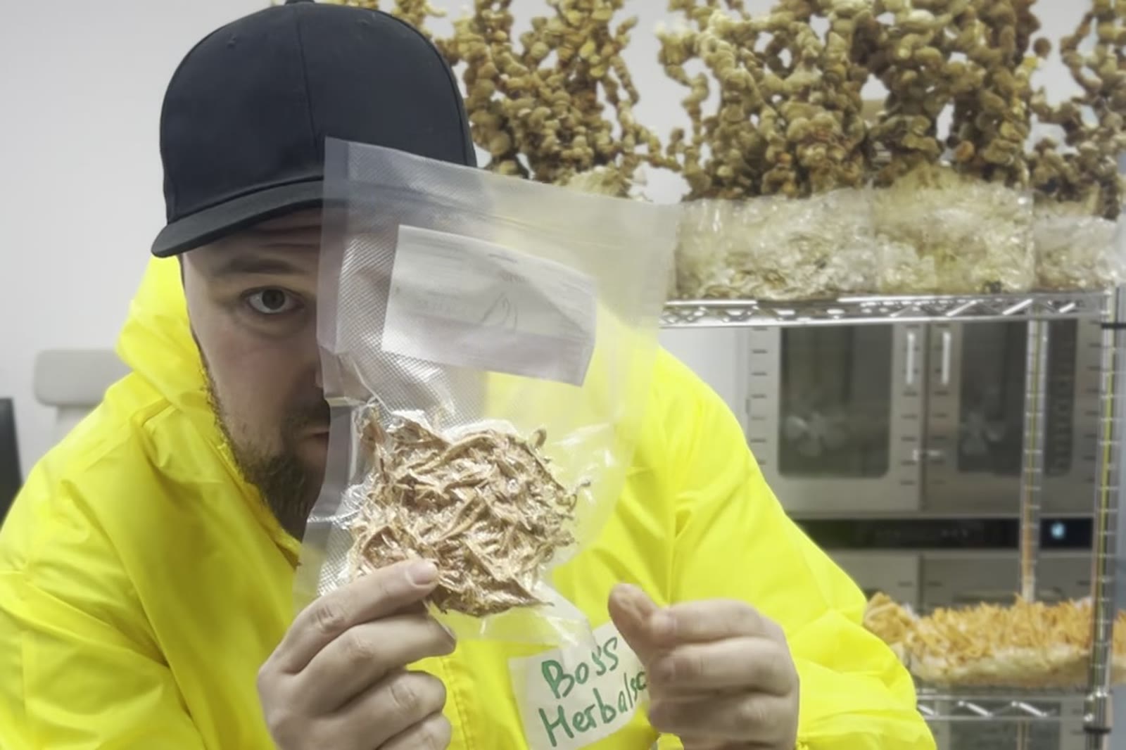 El fundador recibiendo un lote de cordyceps
