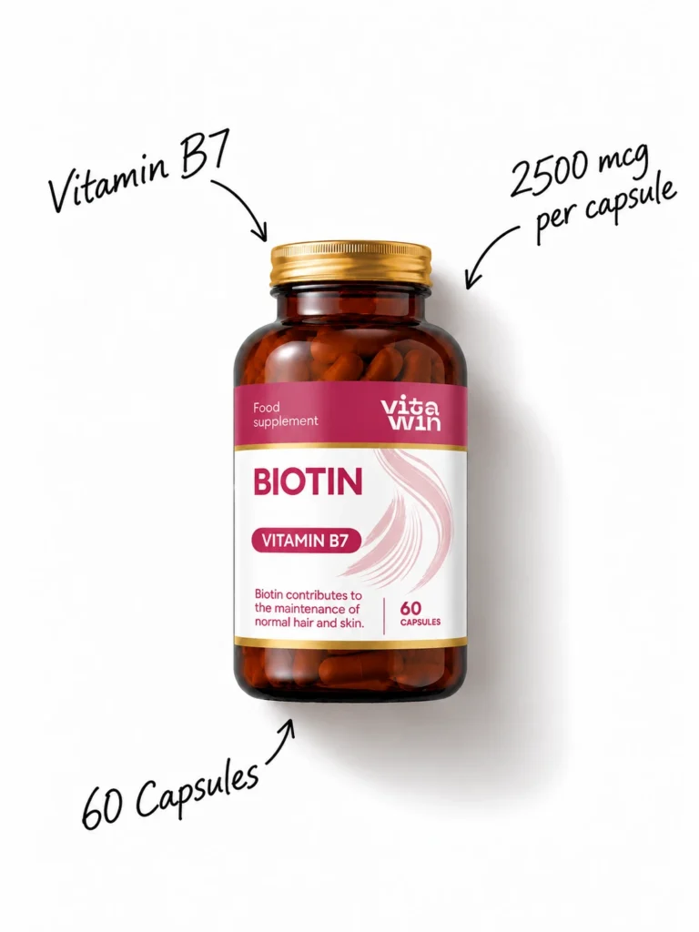 Biotin 2500 mcg capsules, vitamin B7 for hair and skin, 60 capsules