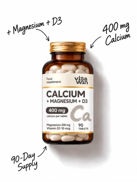 VitaWin calcium, magnesium and vitamin D3 tablets, 90 per bottle