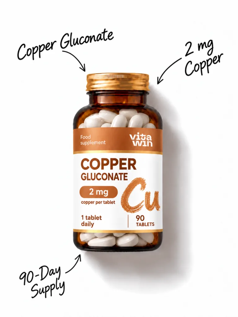Copper Gluconate 2 mg tablets bottle, 90 tablets, 90-day supply