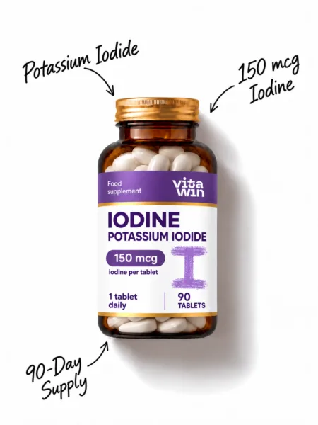Iodine 150 mcg tablets bottle, potassium iodide, 90 tablets