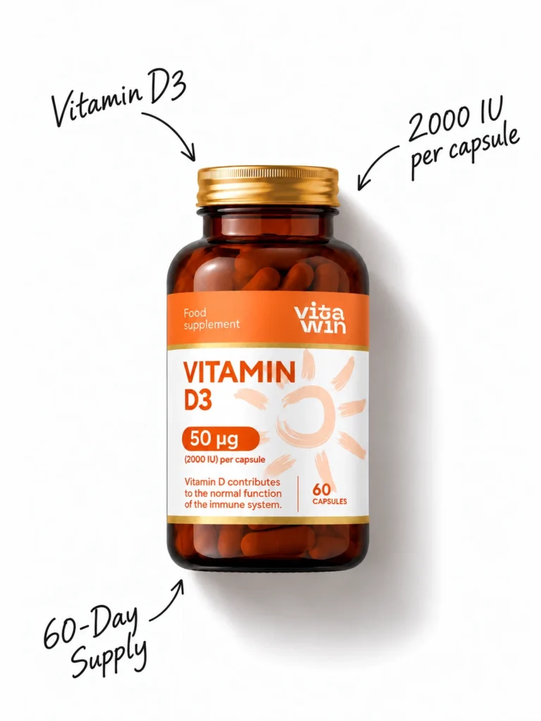 Vitamin D3 2000 IU capsules, 50 mcg per capsule, 60 capsules