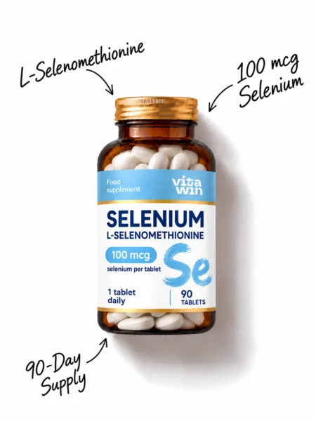 Selenium 100 mcg bottle, L-selenomethionine, 90 tablets, 90-day supply